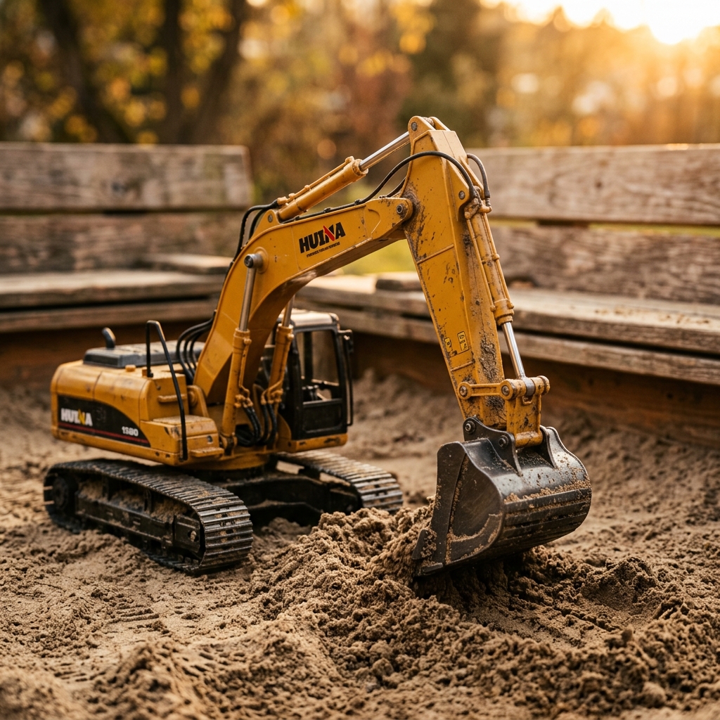 RC Excavator in Sandbox